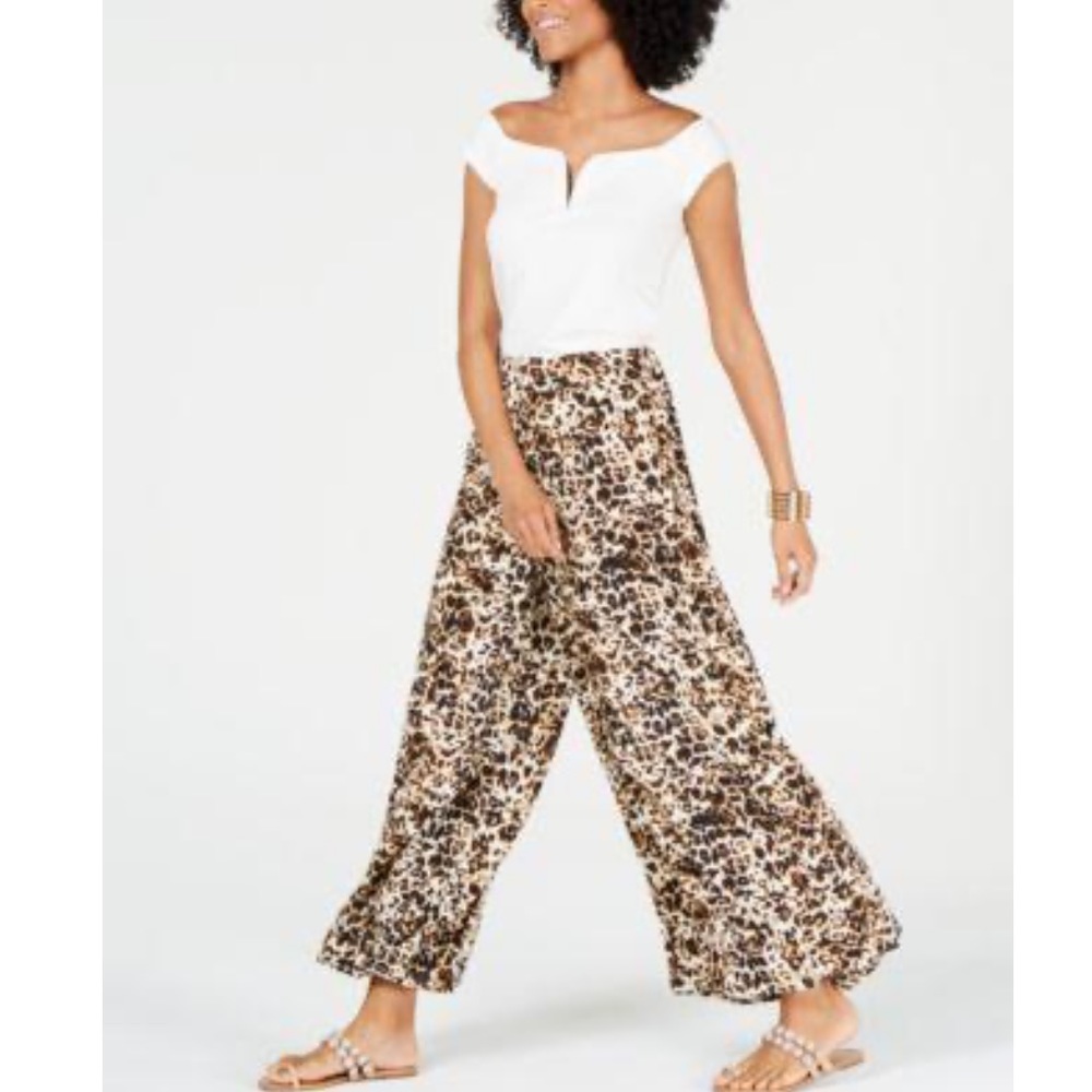 Thalia Sodi Womens Leopard  Wide-Leg Pants sz SM